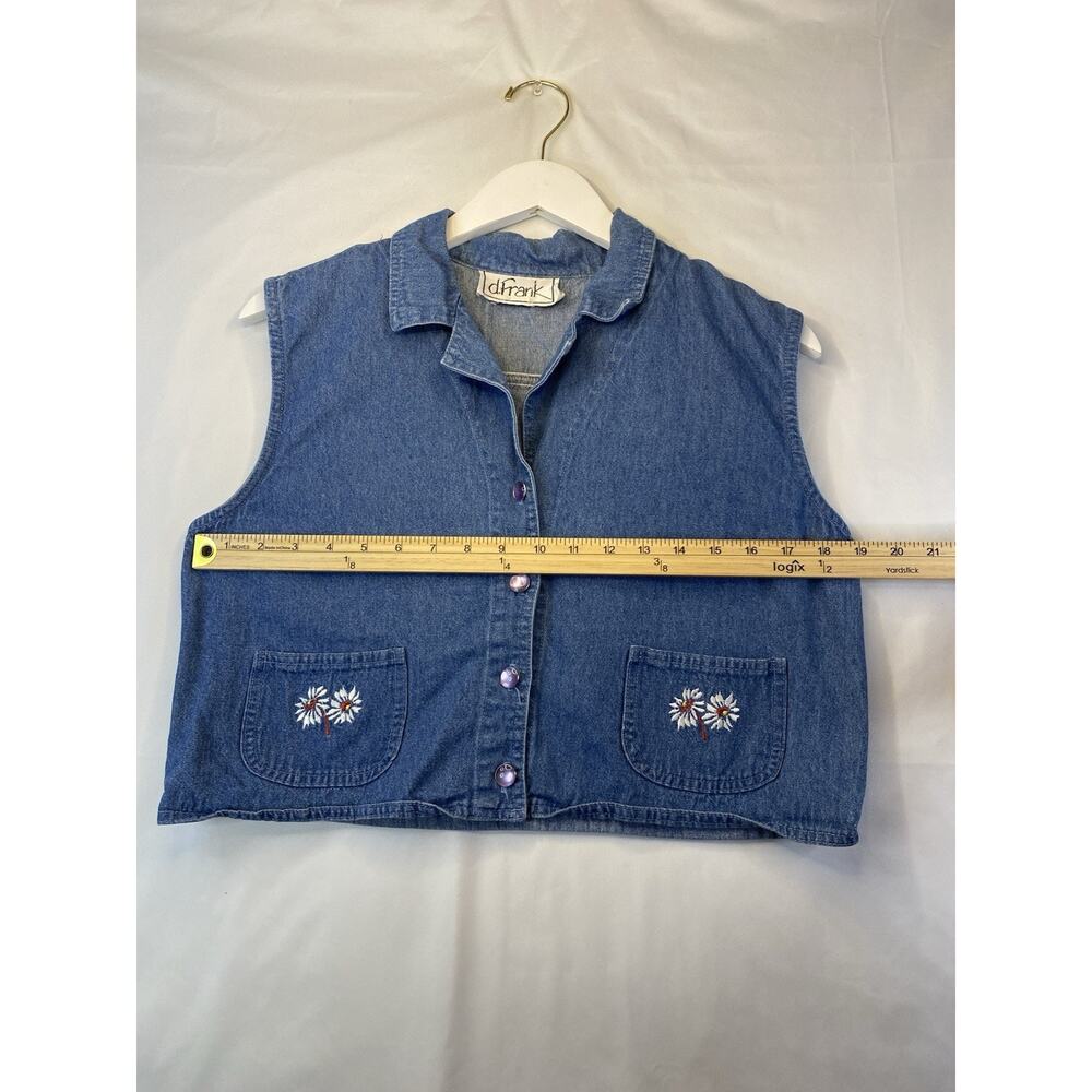 dfrank Vtg Y2K 90s BLue Floral Embroidered Button Vest Sleeveless Women's M - Picture 4 of 6